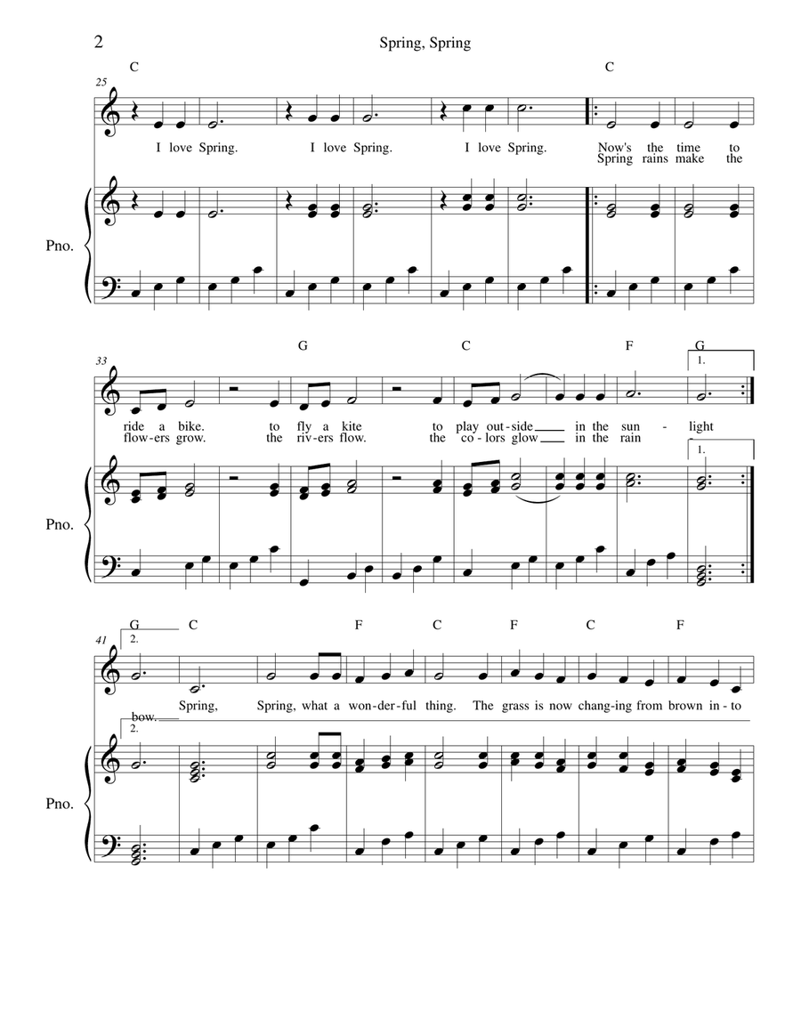Spring, Spring - I Love Spring - Kid's song Piano, Vocal scores gallery preview page 2
