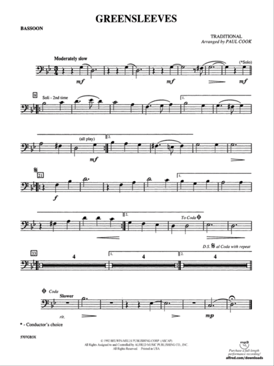 Greensleeves: Bassoon Concert Band scores gallery preview page 1