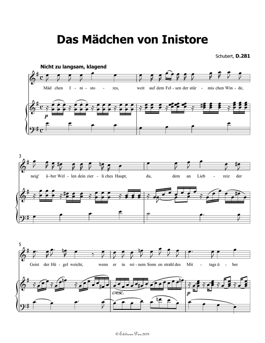 Das Madchen von Inistore, by Schubert, D.281, in e minor Voice scores gallery preview page 3