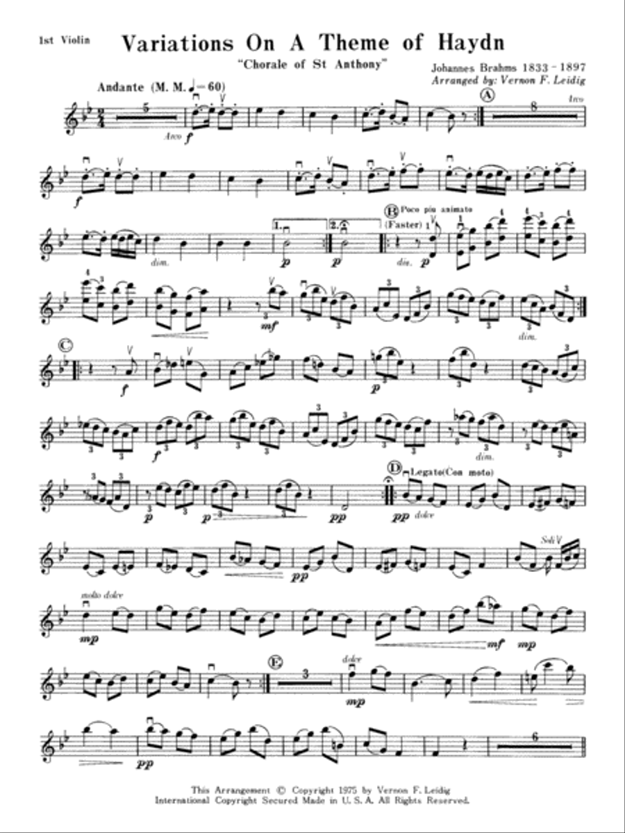 Variations on a Theme of Haydn: 1st Violin Full Orchestra scores gallery preview page 1