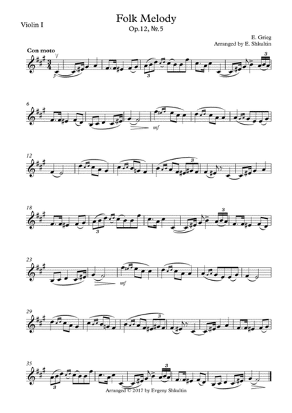 Folk Melody from "Lyric Pieces" Op.12, №.5 - String Quartet/Ensemble