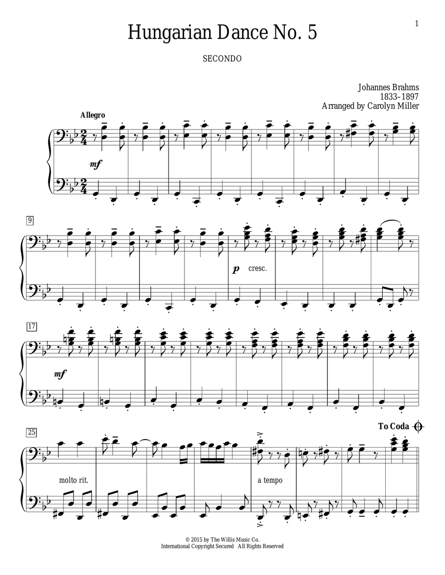 Hungarian Dance No. 5 (arr. Carolyn Miller) Piano Method scores gallery preview page 1