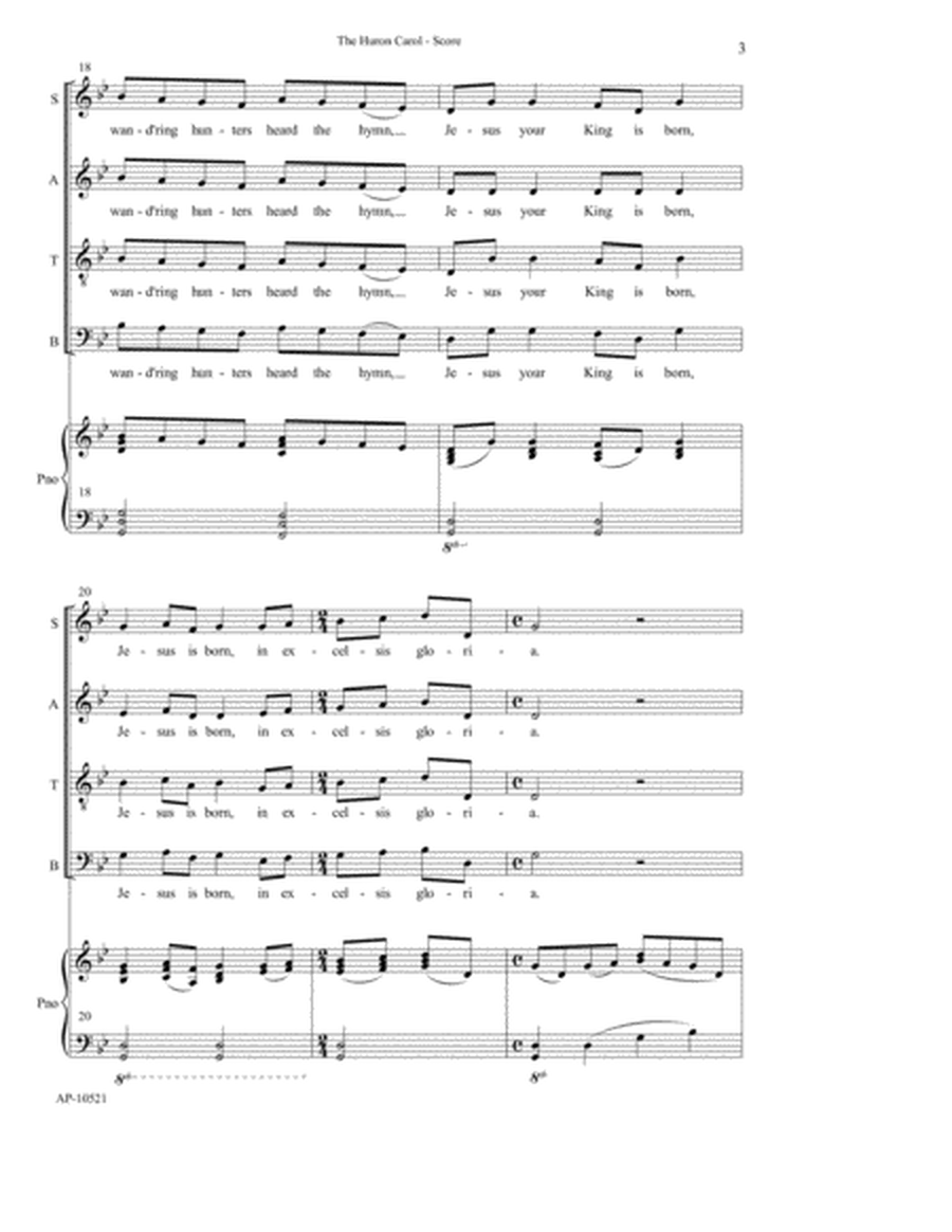 The Huron Carol - SATB choir, flute, piano image number null