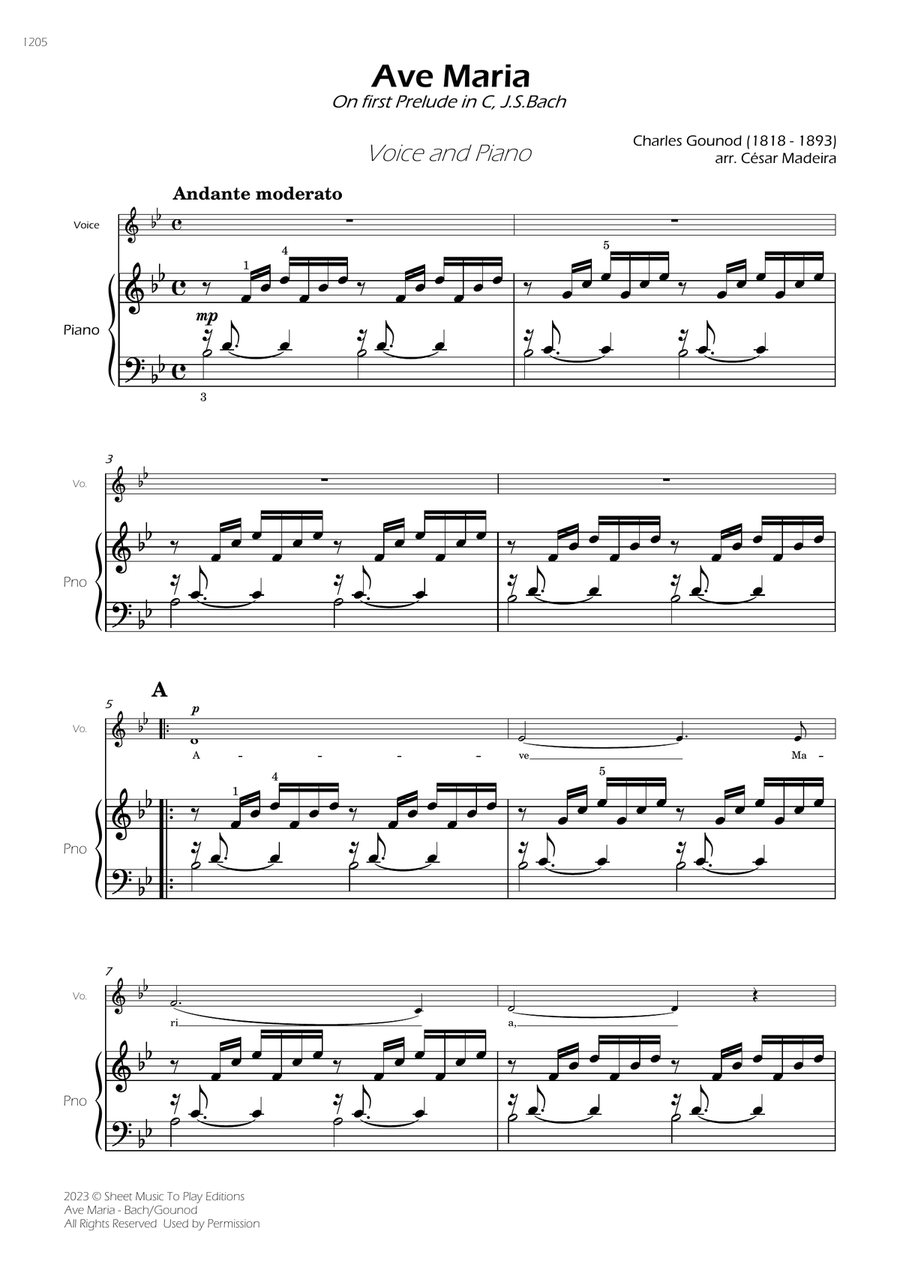 Ave Maria by Bach/Gounod - Voice and Piano - Bb Major (Full Score and Parts) Piano, Vocal scores gallery preview page 2