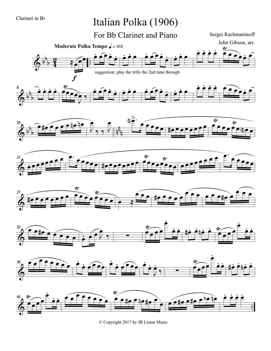 Italian Polka set for Clarinet and Piano Clarinet Solo scores gallery preview page 2