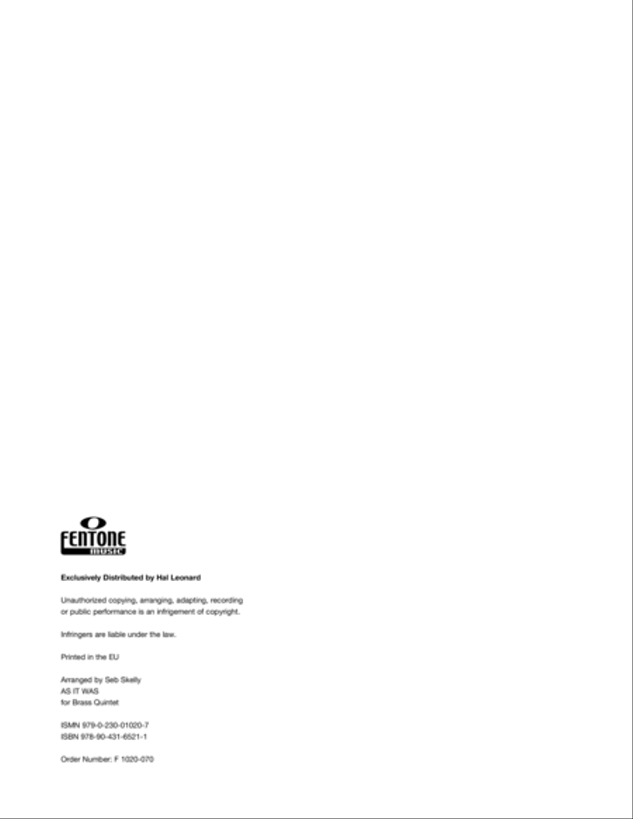 As It Was (for Brass Quintet) (arr. Seb Skelly) - Full Score Brass Quintet scores gallery preview page 2