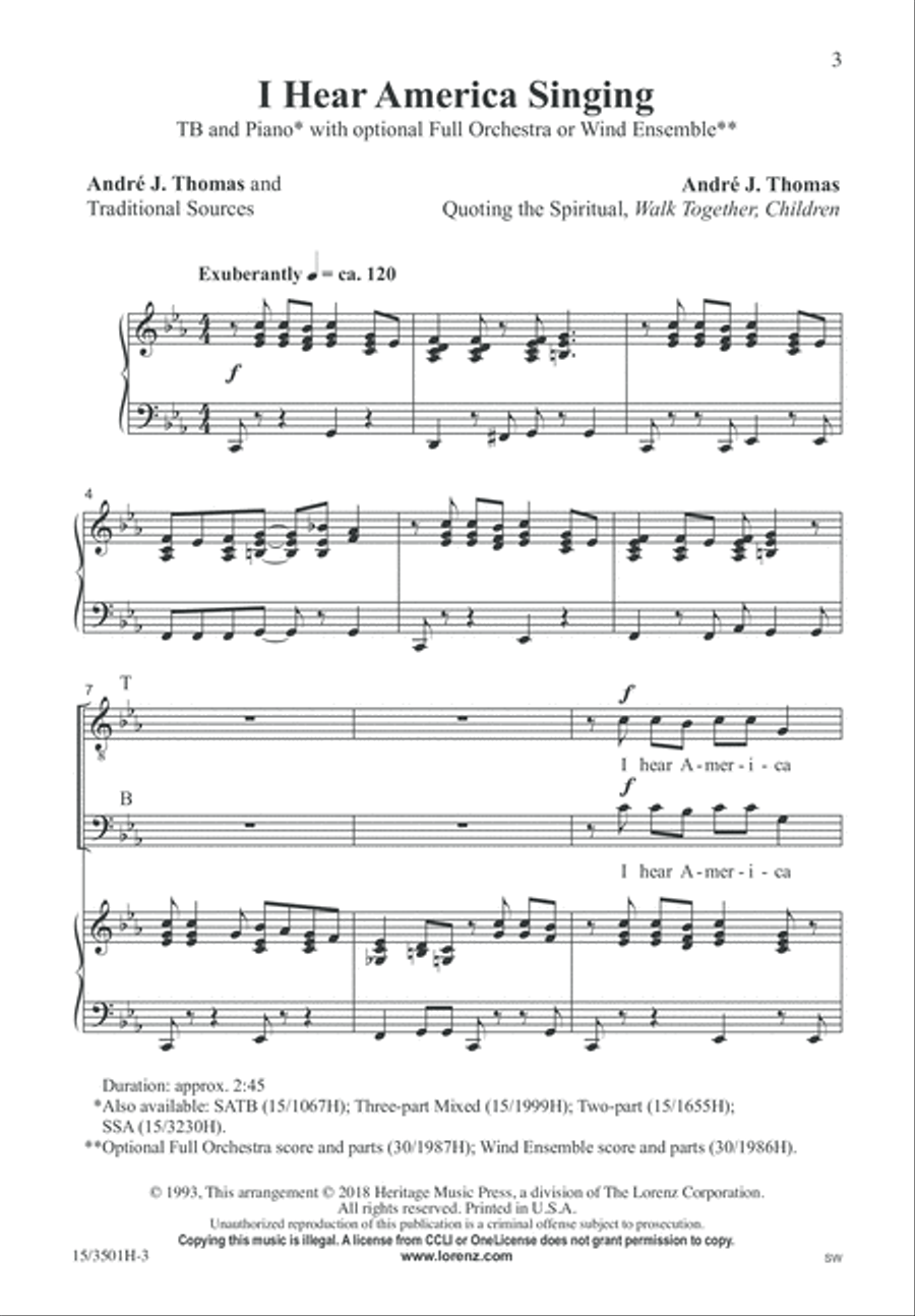 I Hear America Singing TB scores gallery preview page 3