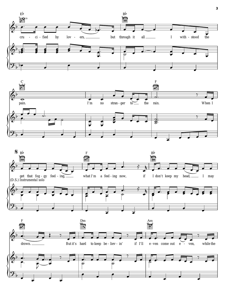 I'm No Stranger To The Rain Piano, Vocal, Guitar scores gallery preview page 3