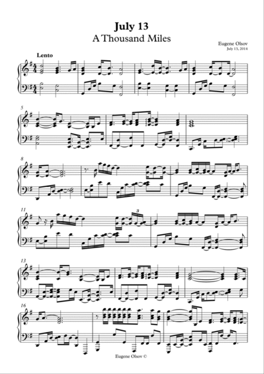 July 13 (A Thousand Miles) Piano Solo scores gallery preview page 2