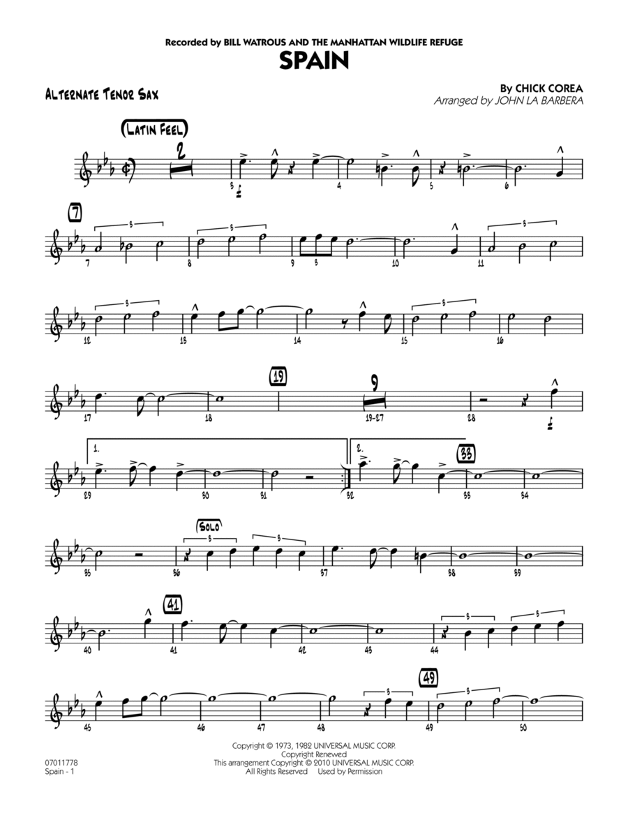Spain - Alternate Tenor Sax Jazz Ensemble scores gallery preview page 1
