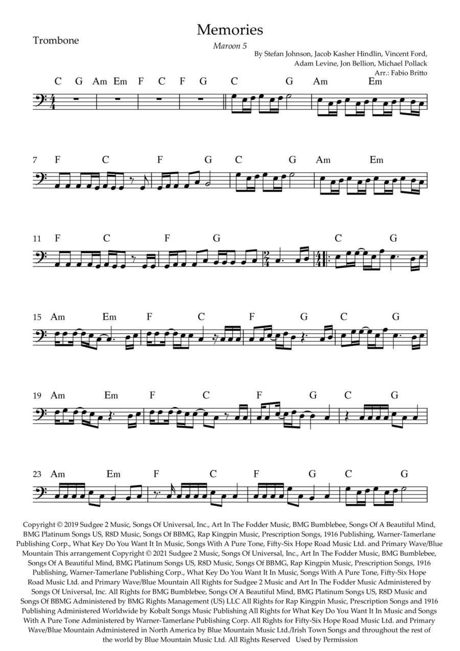 Memories Memories Trombone Solo scores gallery preview page 1