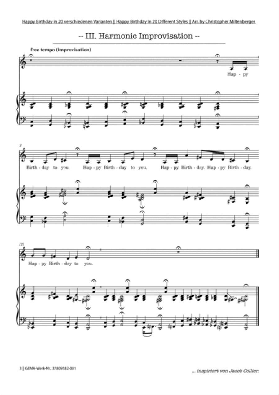 Happy Birthday Variations in 20 different styles Piano, Vocal scores gallery preview page 3