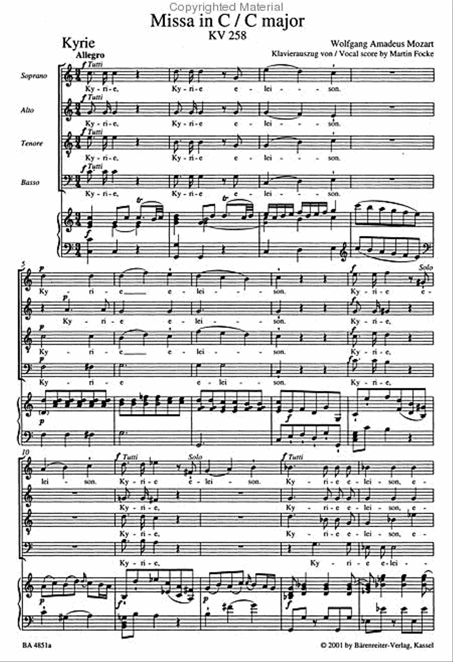 Missa C major, KV 258 4-Part scores gallery preview page 3