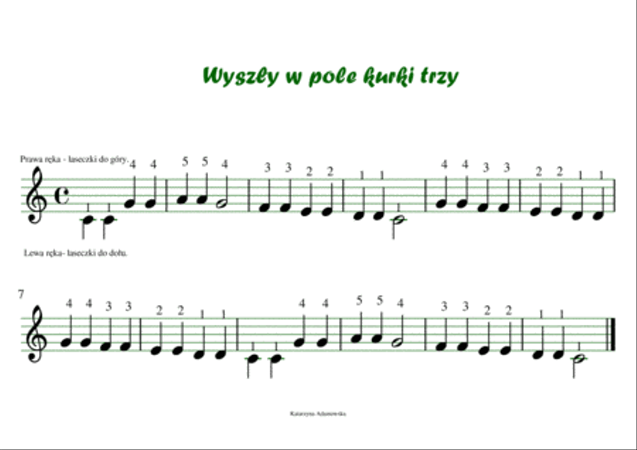 Wyszły w pole kurki trzy / Three cocks went into the field Piano Method scores gallery preview page 1
