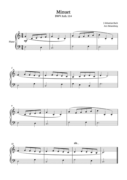 Bach - Minuet for Easy Piano solo. image number null