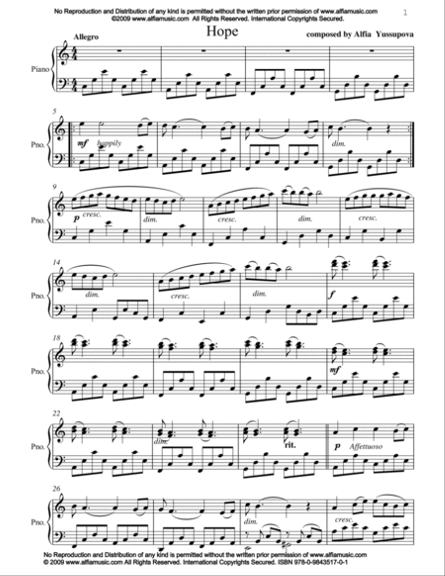 Hope Piano Solo scores gallery preview page 2