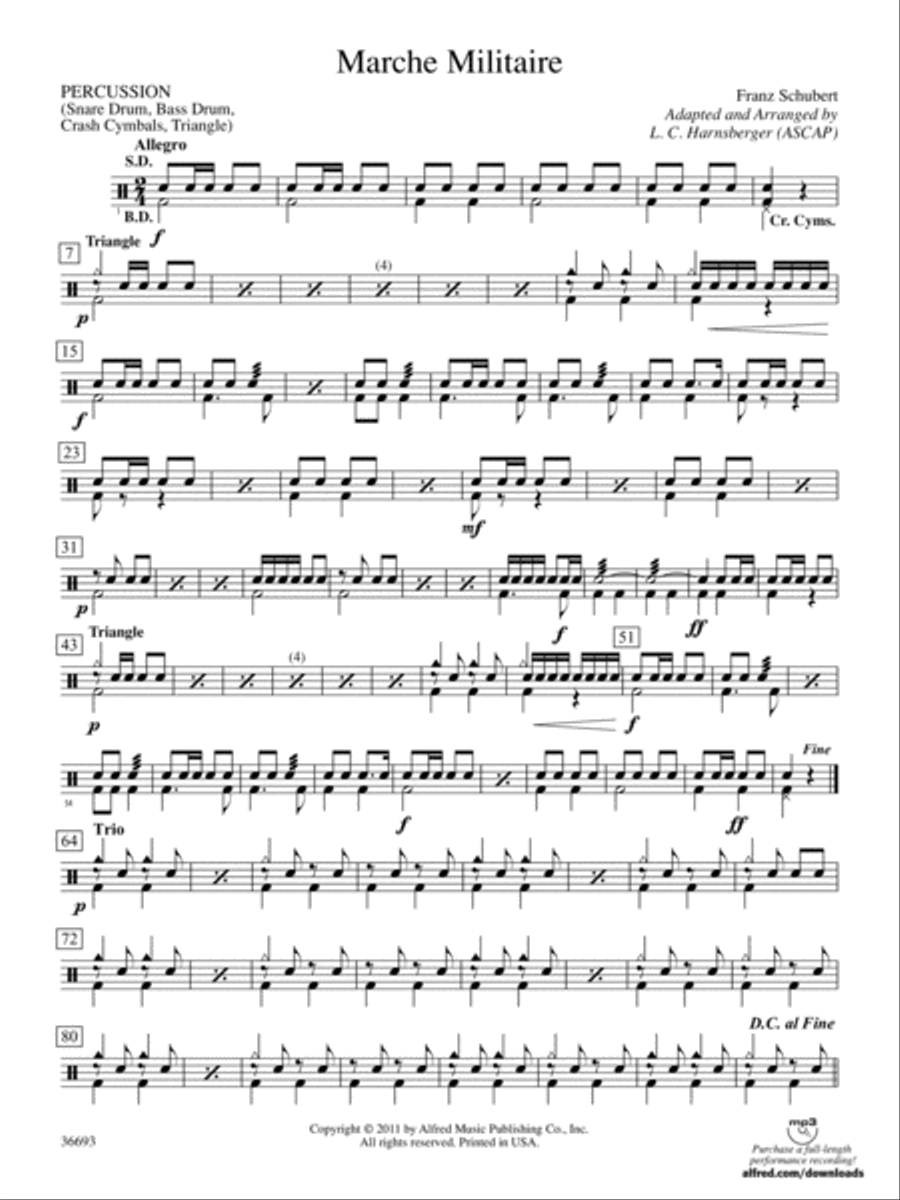 Marche Militaire: 1st Percussion Concert Band scores gallery preview page 1