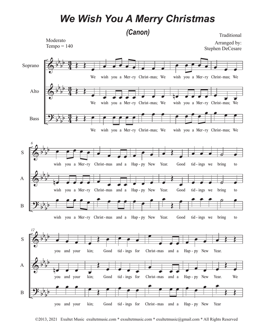 We Wish You A Merry Christmas (Canon) (SAB) 3-Part scores gallery preview page 1