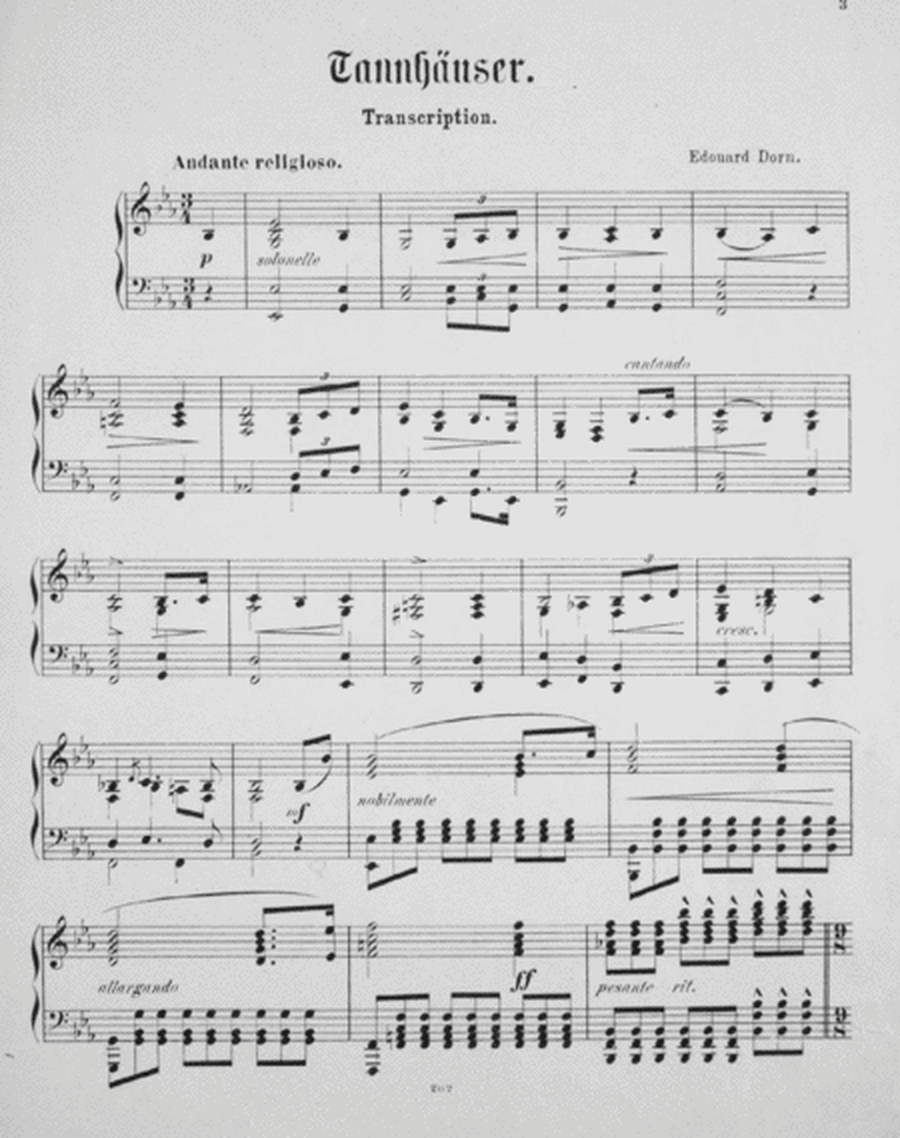 Tannhauser. Oper von Wagner. Transcription pour Piano