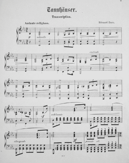 Tannhauser. Oper von Wagner. Transcription pour Piano