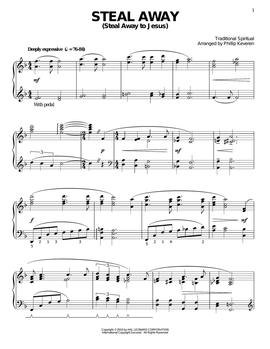 Steal Away (Steal Away To Jesus) (arr. Phillip Keveren) Piano Solo scores gallery preview page 1