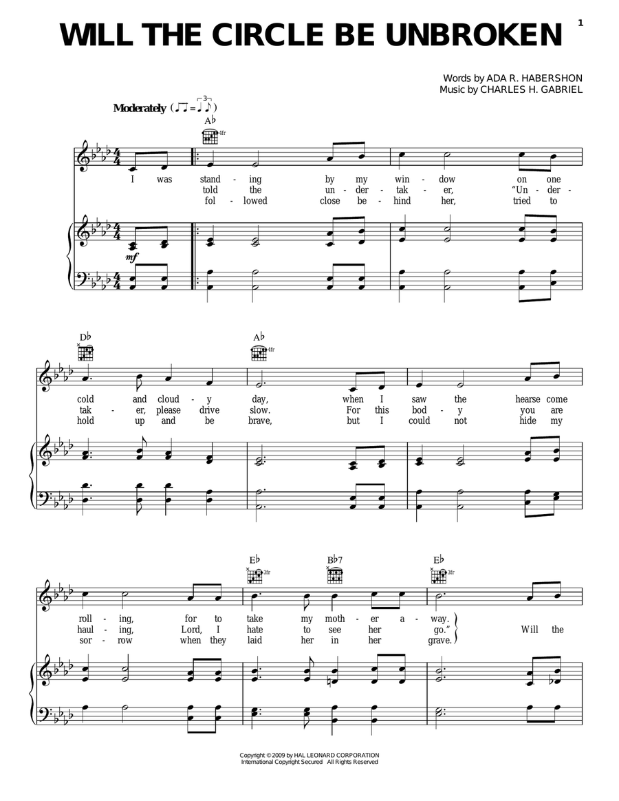 Will The Circle Be Unbroken Piano, Vocal, Guitar scores gallery preview page 1