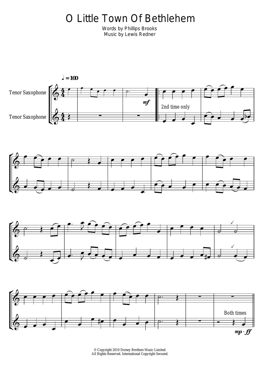 O Little Town Of Bethlehem Tenor Saxophone scores gallery preview page 1