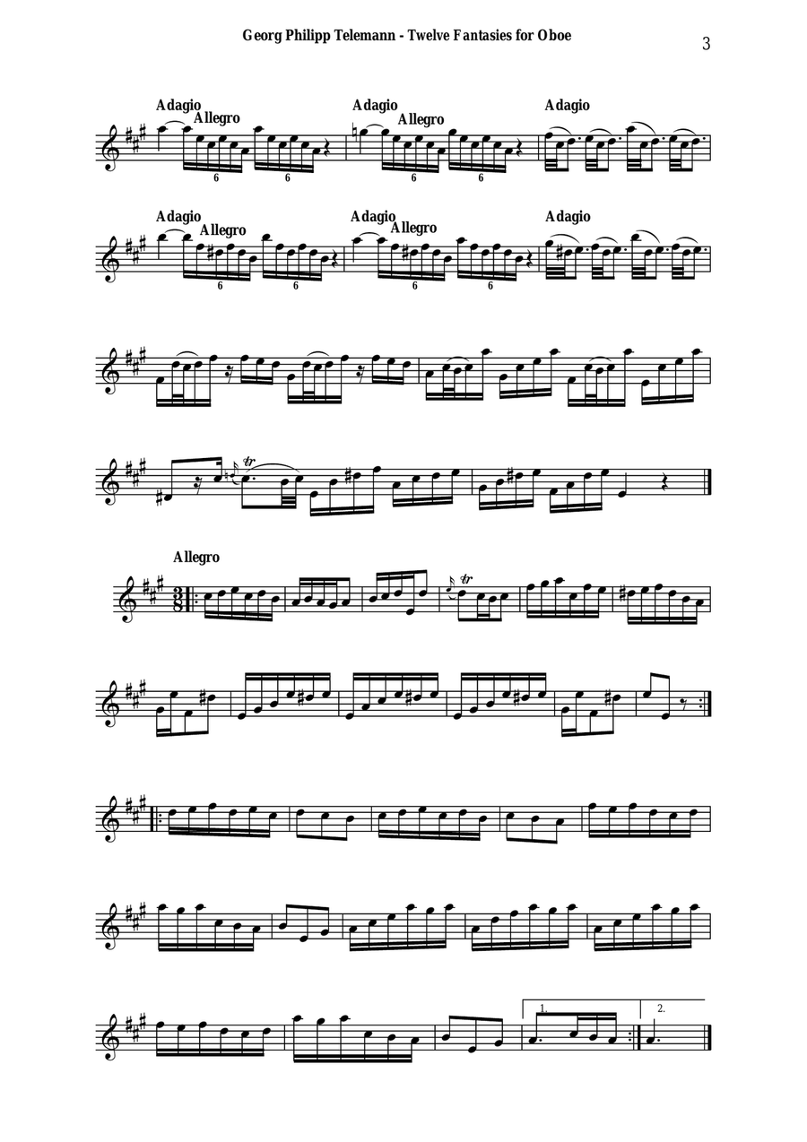 Georg Philipp Telemann: 12 Fantasias for Flute without Bass, TWV 40:2-13, adapted for oboe by Paul W Flute scores gallery preview page 3