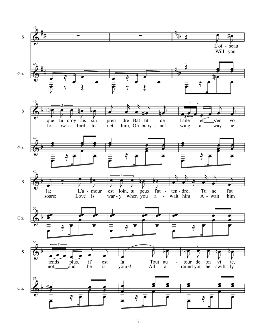Habanera (from the opera Carmen by Georges Bizet) arr. for soprano voice and classical guitar Acoustic Guitar scores gallery preview page 6