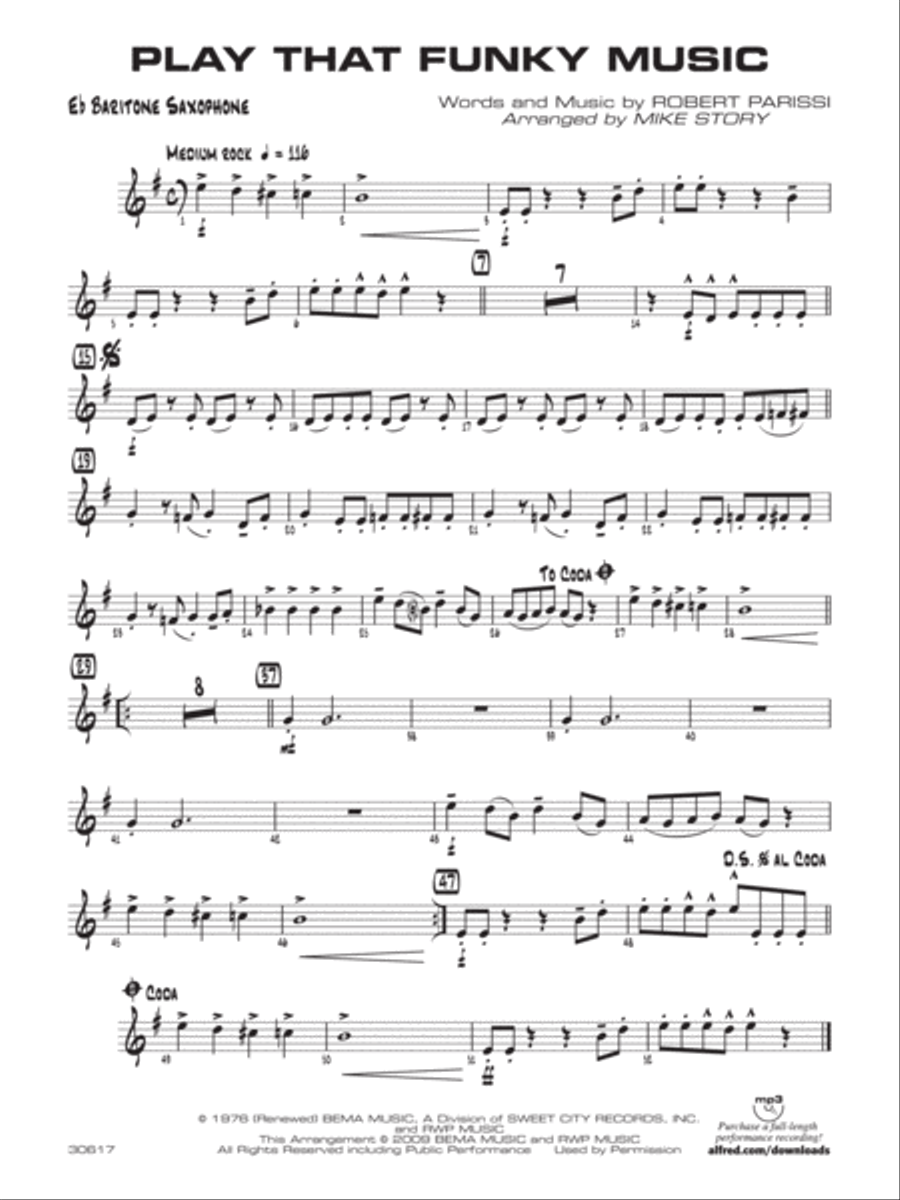 Play That Funky Music: E-flat Baritone Saxophone Jazz Ensemble scores gallery preview page 1