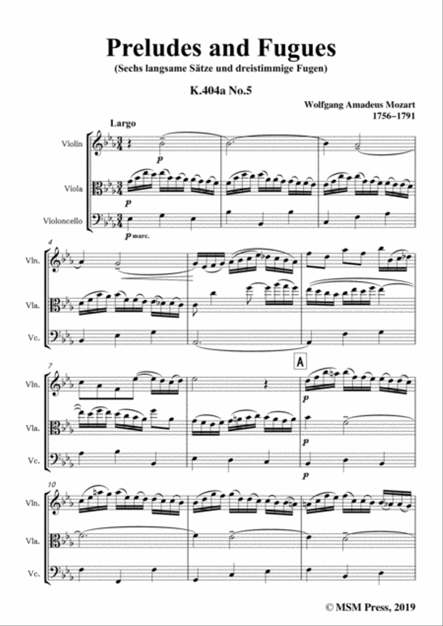 Mozart-Preludes and Fugues,K.404a No.5,for Violin,Viola&Cello String Trio scores gallery preview page 3
