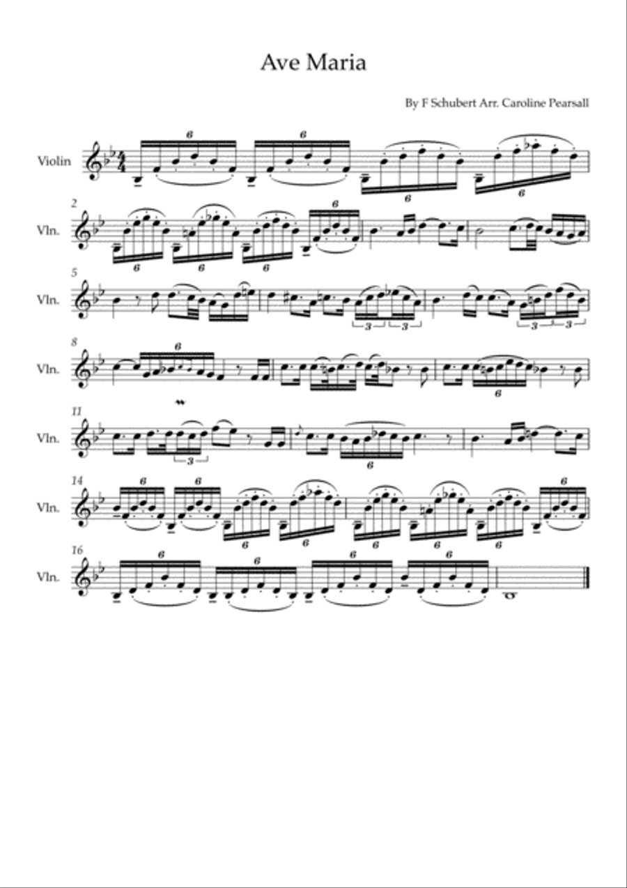 Schubert - Ave Maria - Violin Solo (Original key) Violin Solo scores gallery preview page 1