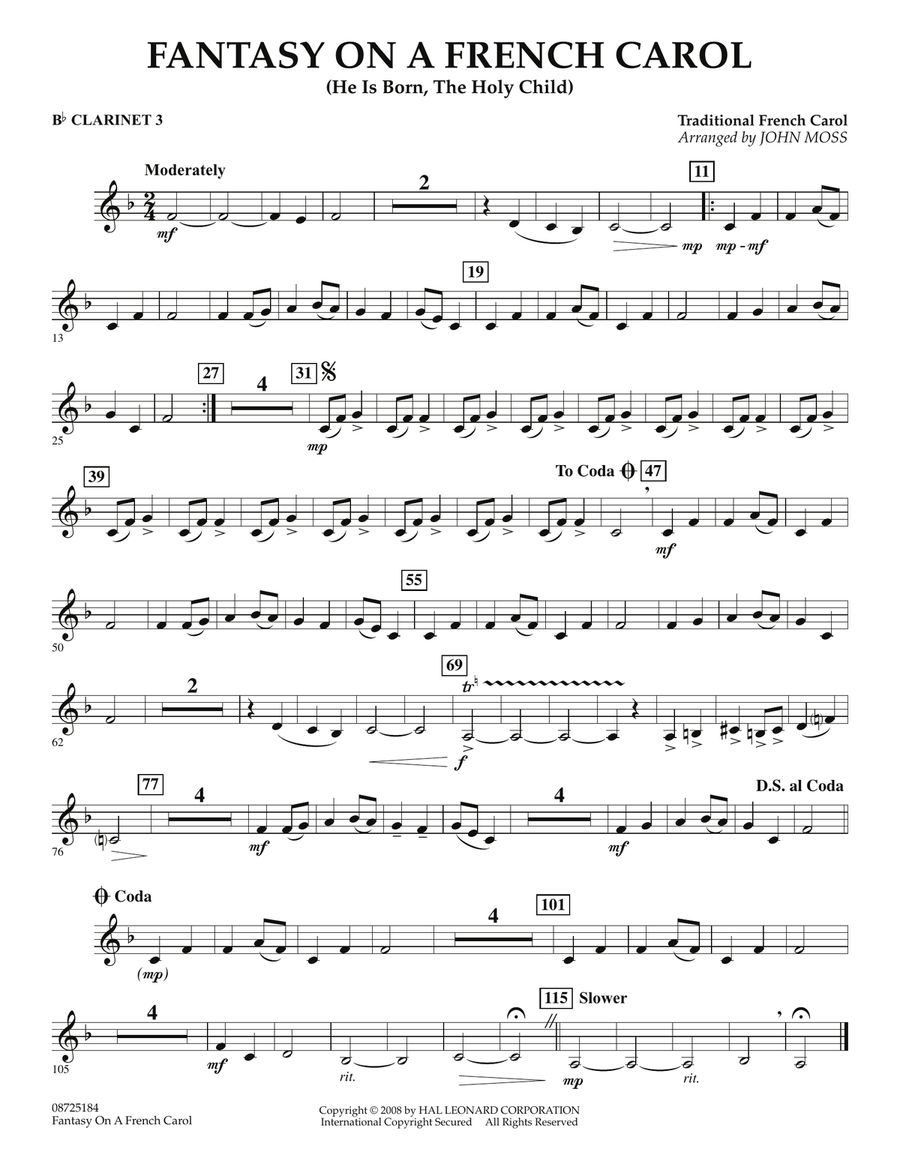 Fantasy on a French Carol - Bb Clarinet 3 Concert Band scores gallery preview page 1