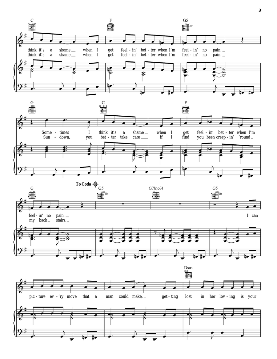 Sundown Piano, Vocal, Guitar scores gallery preview page 3