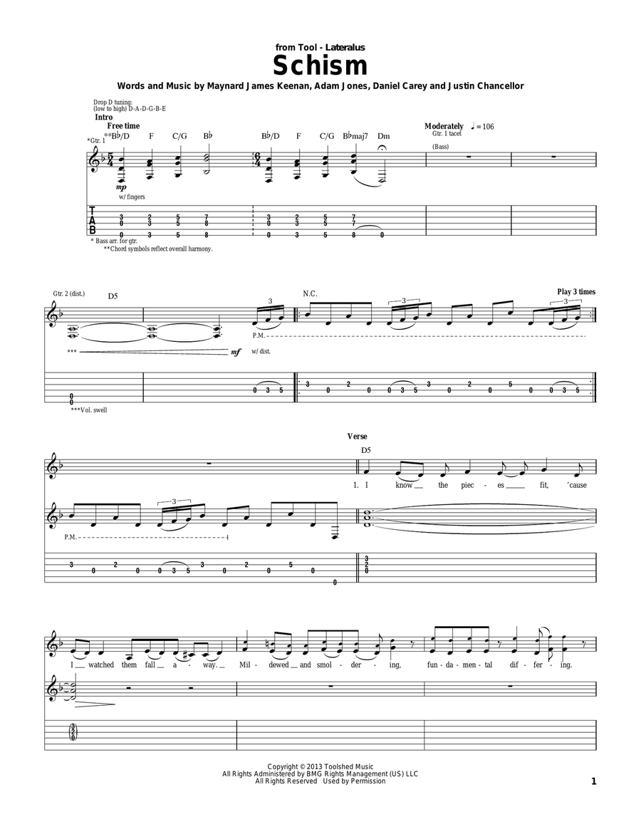 Schism Electric Guitar scores gallery preview page 1