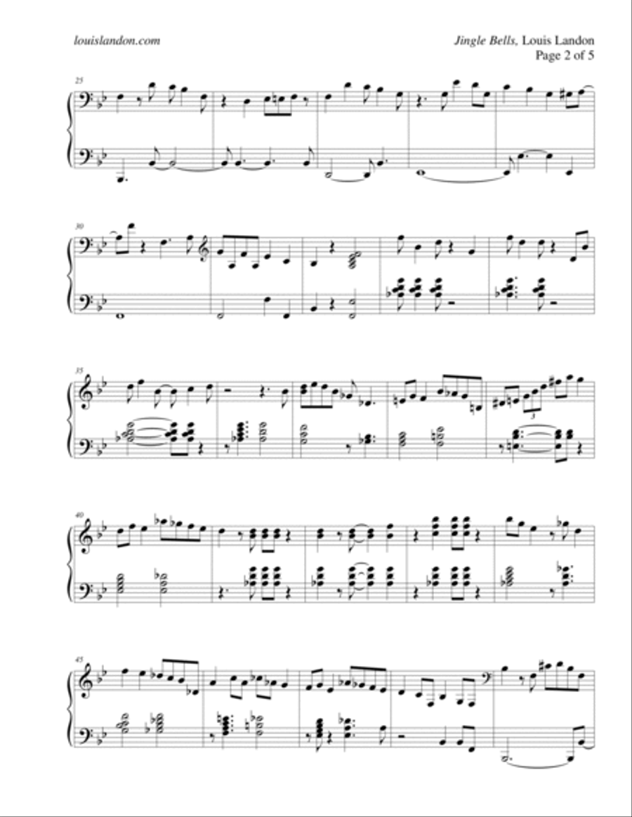 Jingle Bells - Traditional Christmas - Louis Landon - Solo Piano Piano Solo scores gallery preview page 2