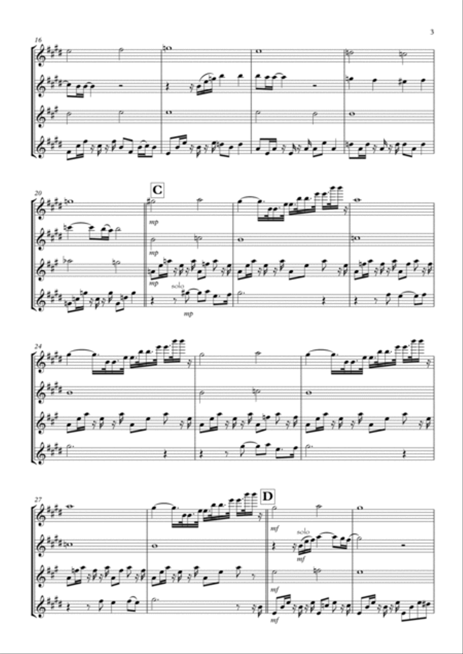 One Day I'll Fly Away Flute Quartet scores gallery preview page 3