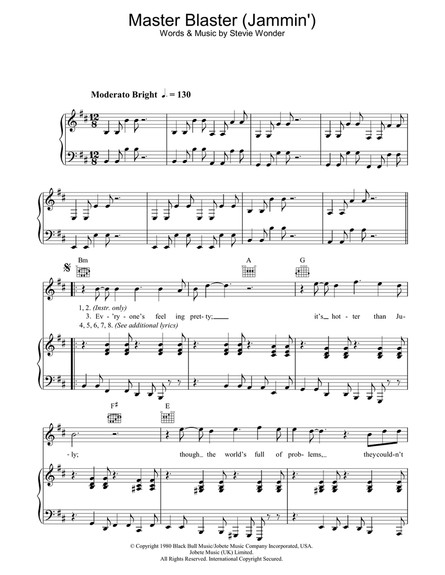 Master Blaster (Jammin') Piano, Vocal, Guitar scores gallery preview page 1