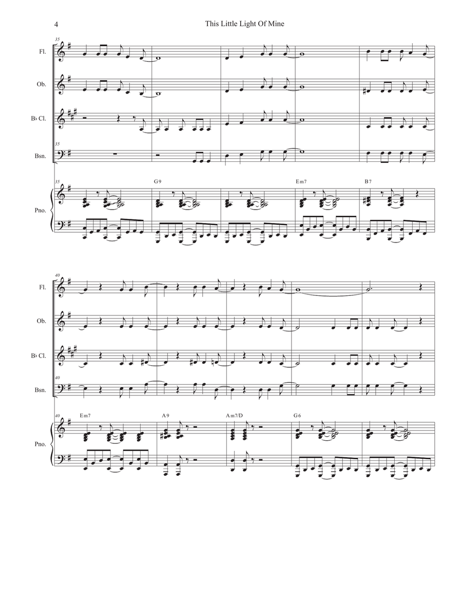 This Little Light Of Mine (Woodwind Quartet and Piano) Woodwind Quartet scores gallery preview page 4