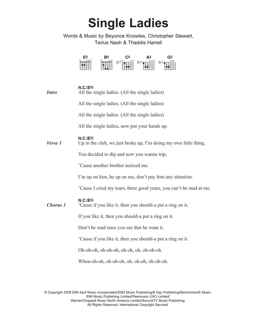 Single Ladies Single Ladies Acoustic Guitar scores gallery preview page 1
