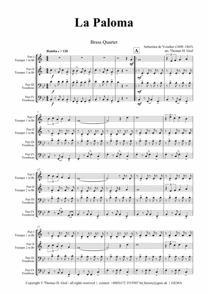 La Paloma - Spanish Habanera - Brass Quartet H - Arrangement: Thomas H. Graf