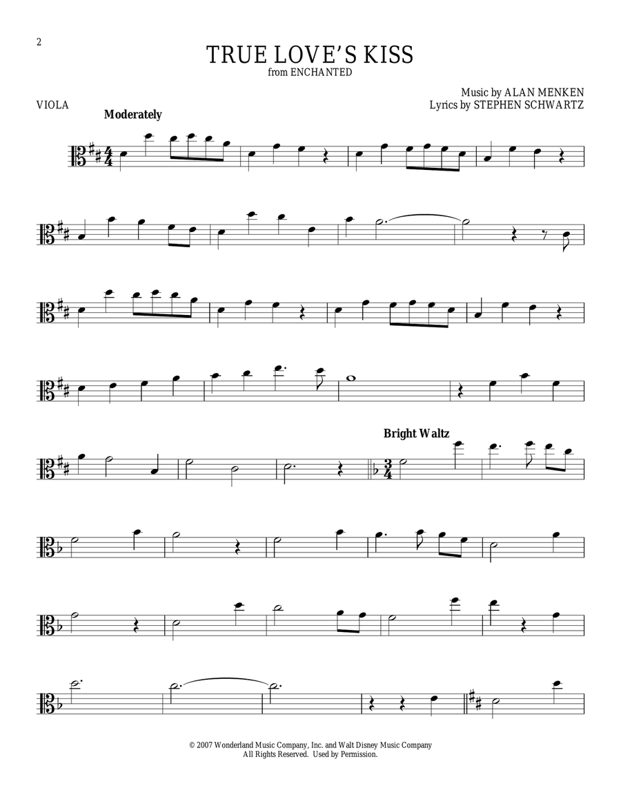 True Love's Kiss (from Enchanted) Viola Solo scores gallery preview page 1