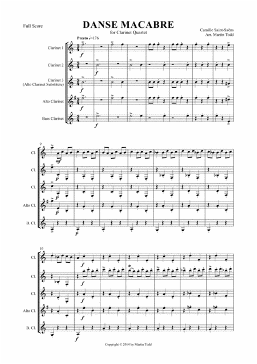 Danse Macabre for Clarinet Quartet Clarinet Quartet scores gallery preview page 2