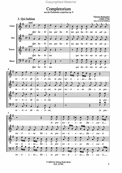 Qui habitat für Soli, Chor, 2 Violinen und B.c. (aus dem Completorium der Psalmodia vespertina op. 9)
