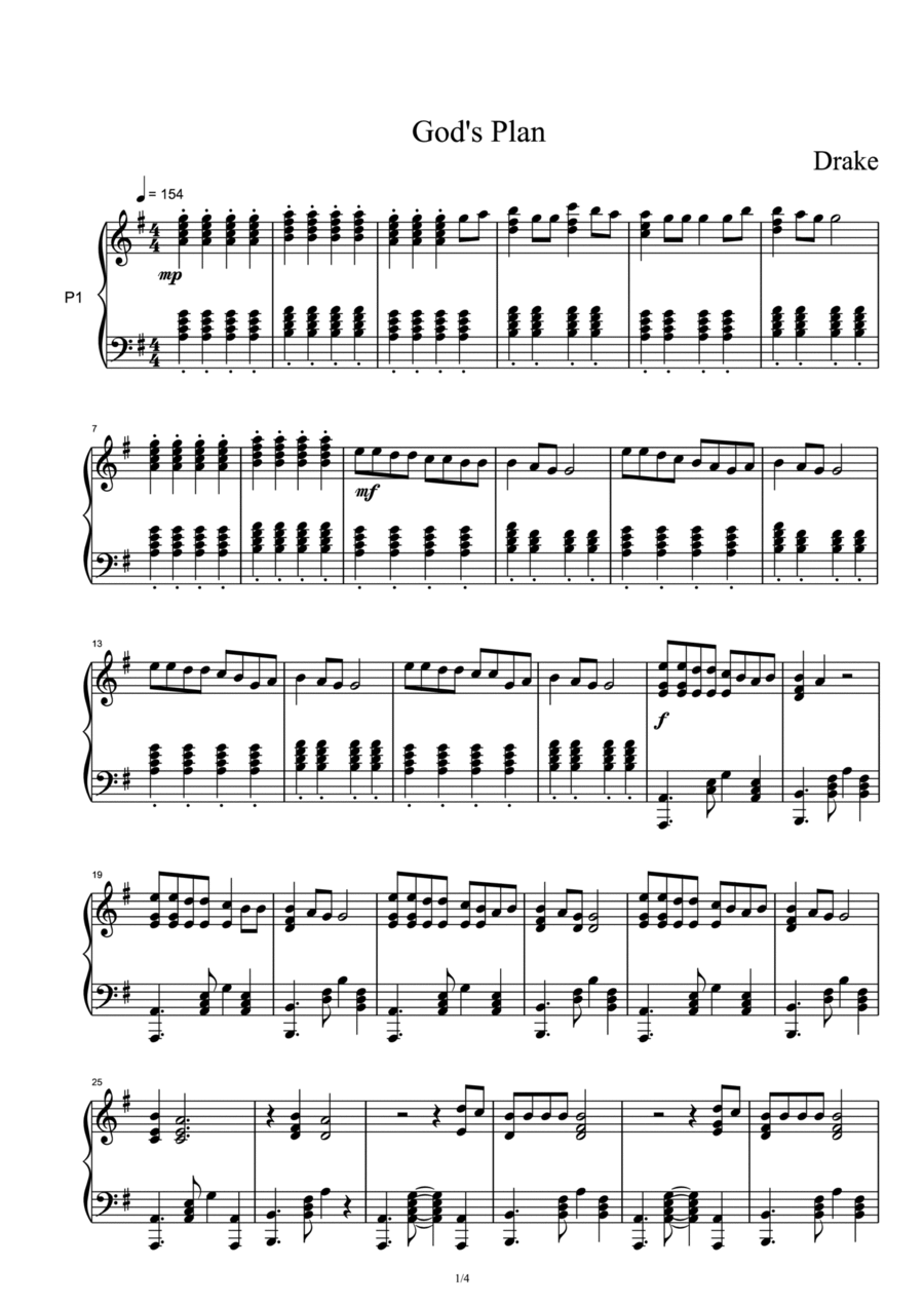 God's Plan Piano Solo scores gallery preview page 1