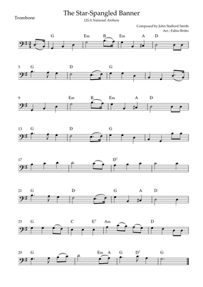 The Star Spangled Banner (USA National Anthem) for Trombone Solo with Chords (G Major)