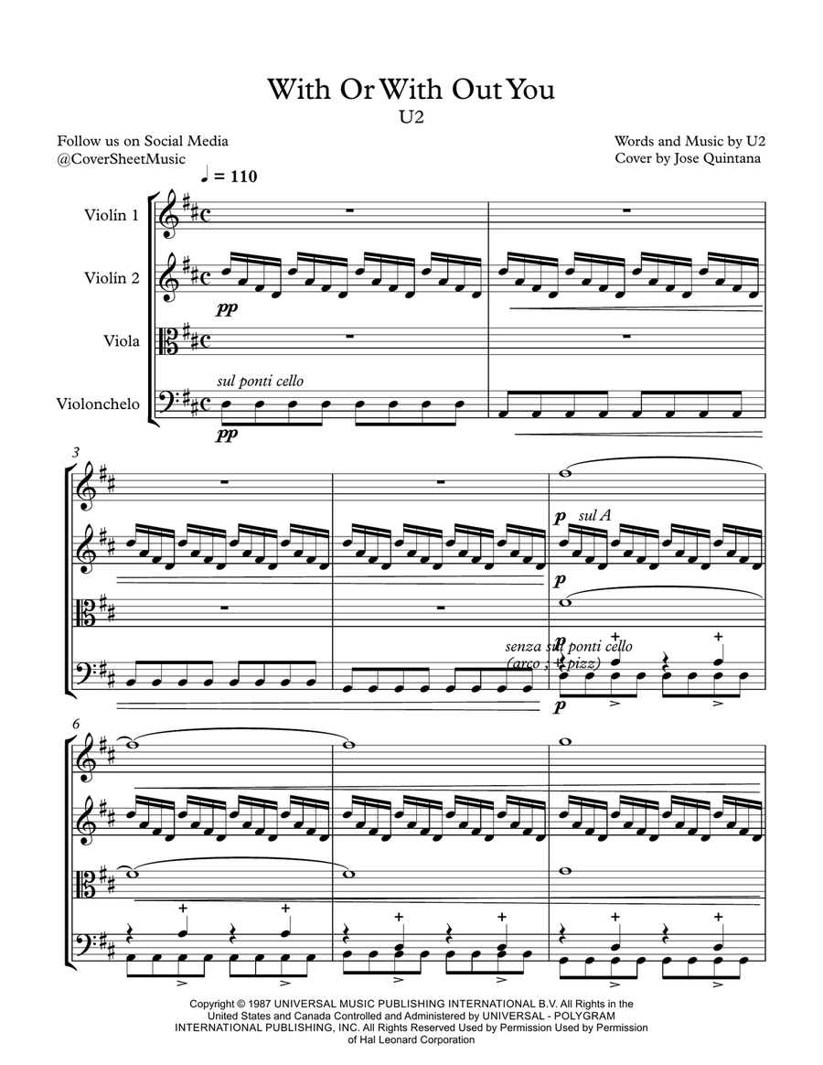 With Or Without You String Quartet scores gallery preview page 2