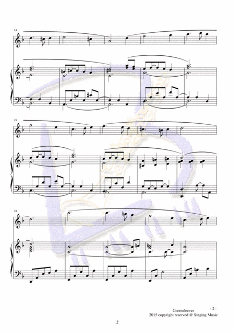 Greensleeves, for Instrument and Piano Handbell Choir scores gallery preview page 2