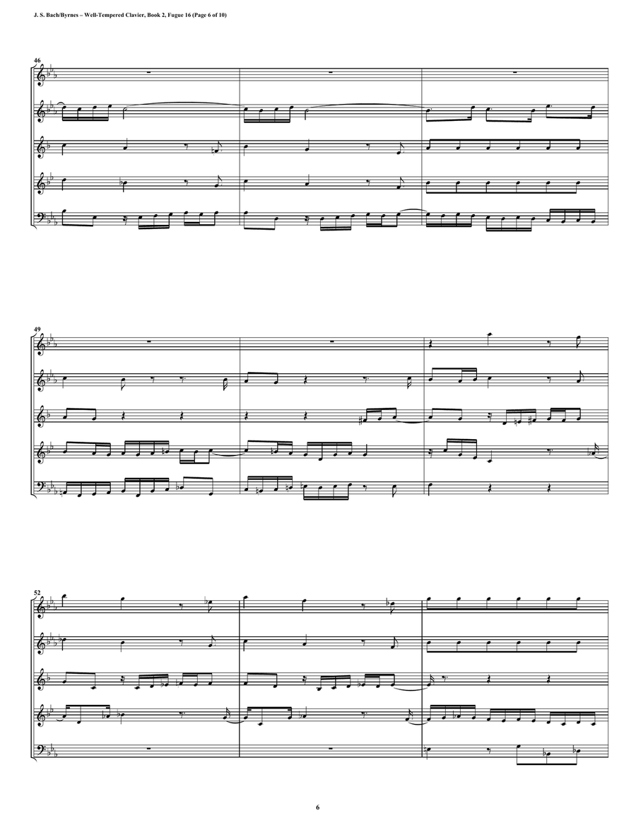 Fugue 16 from Well-Tempered Clavier, Book 2 (Woodwind Quintet) Woodwind Quintet scores gallery preview page 6
