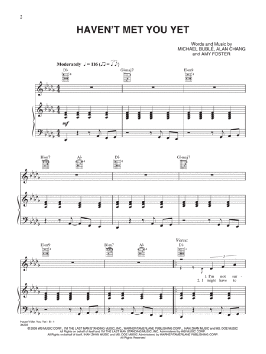 Haven't Met You Yet Piano, Vocal, Guitar scores gallery preview page 1
